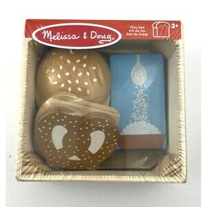 Melissa & Doug Food Group Play Set Wooden Rice Bread Buns Pretzel Toddlers